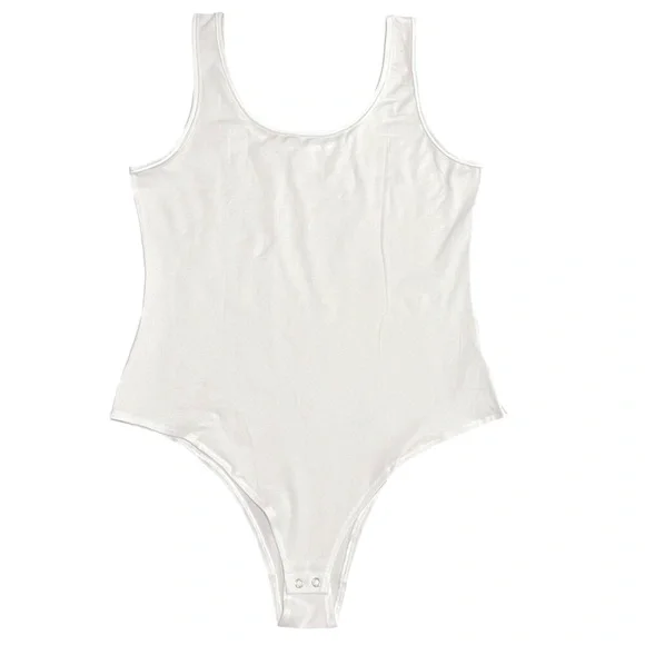 New Body Suit White Scoop Neckline and Wide Straps Size: Large - Picture 2 of 4